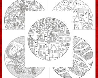 Zen Doodle Coloring Mandalas: Cityscape, Floral, Kawaii (PDF/JPEG)