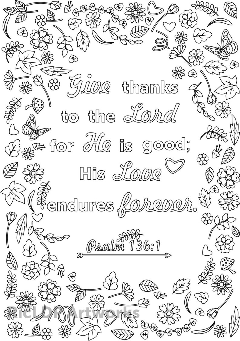 3 Bible Coloring Pages, Scripture Doodles Be Kind Ephesians 4 32 Psalm 90 14 Psalm 136 1 Digital Download image 4