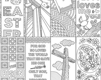 8 Coloring Bookmarks for Easter (Set 2) - Christian Doodles - Kids Sunday Camp Markers - Cross - John 3 16 - Digital Download