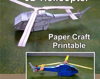 3D Helicopter Paper Craft Printable | Colorable Transportation Craft for Kids | DIY Cut & Fold Activity