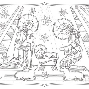 Set of 3 Christmas Zentangle Pages  - Nativity Drawing - Angel with Trumpet - Three Wise Men - Yuletide Zendoodle - Digital Download