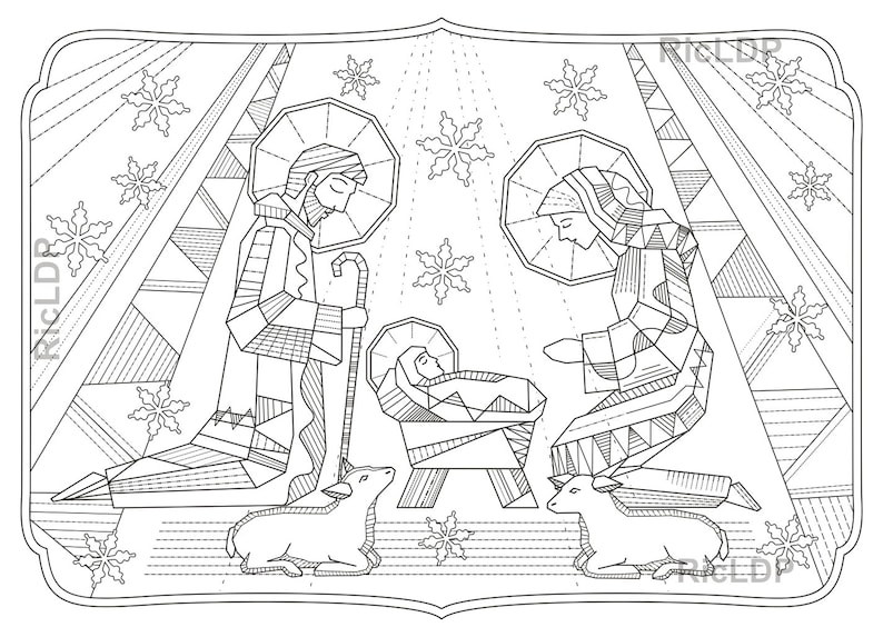 Set of 3 Christmas Zentangle Pages Nativity Drawing Angel With Trumpet