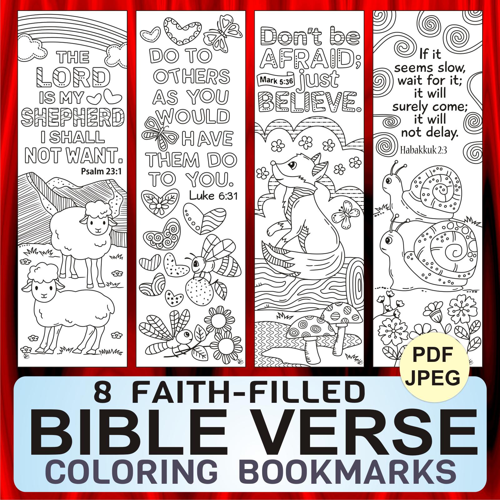 8 Faith-filled Coloring Bookmarks With Animal Designs – Printable Scripture Arts: Psalm 23, Habakkuk, Micah 7, Matthew 11, Luke 6, Mark 5 - Etsy for Free Printable Psalm 23 Bookmark
