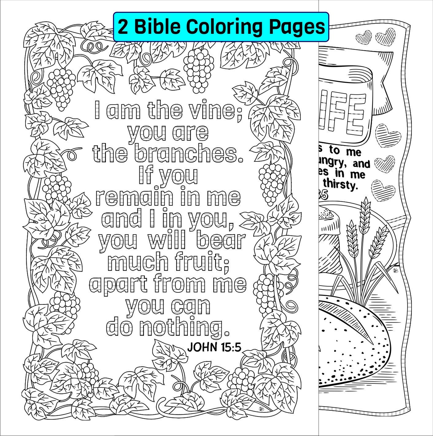 Download Set Of 2 Bible Coloring Pages John 15 5 And John 6 35 Etsy