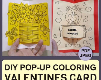DIY Pop-Up Valentine's Day Coloring Cards: 5 Printable Templates (PDF)