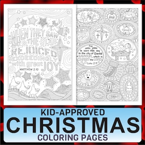 Two Christmas Coloring Pages with Bible Verses Matthew 2 10 Luke 2 11, Printable Scripture Star Activity Sheet, Kids Church Handout Gift