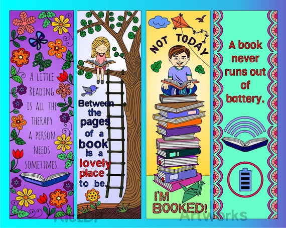 8 Coloring Bookmarks With Quotes About Books and Reading Cute Doodle  Markers Boy Girl Drawings Digital Download 