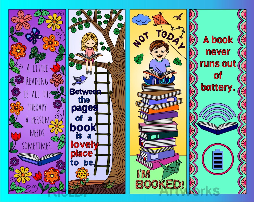 set of 8 coloring bookmarks with quotes about books and etsy