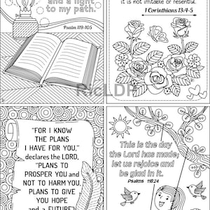 Bible Cards - Coloring - Cute Doodles - Scripture Arts - Jeremiah 29 11 - Hebrew 6 - Matthew 6 - John 3 16 - Psalm 119 - Digital Download