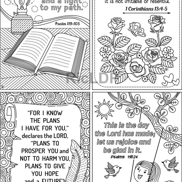 Bible Cards - Coloring - Cute Doodles - Scripture Arts - Jeremiah 29 11 - Hebrew 6 - Matthew 6 - John 3 16 - Psalm 119 - Digital Download