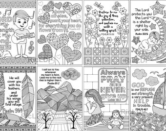 Bible Cards - Scripture Coloring - Cute Doodles - Psalm 121 - Exodus - Luke 18 - Psalm 91 - Proverbs 4 - Psalm 51 - Digital Download