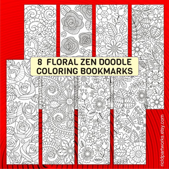 Flower Coloring Bookmarks: Zen Doodle Art, Printable Relaxation (PDF & JPEG Files)