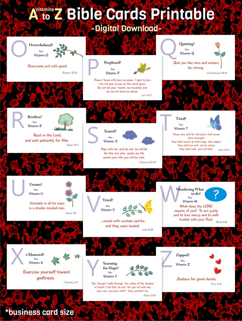 Alphabet Bible Scripture Cards A to Z Printable Template Reminder ...