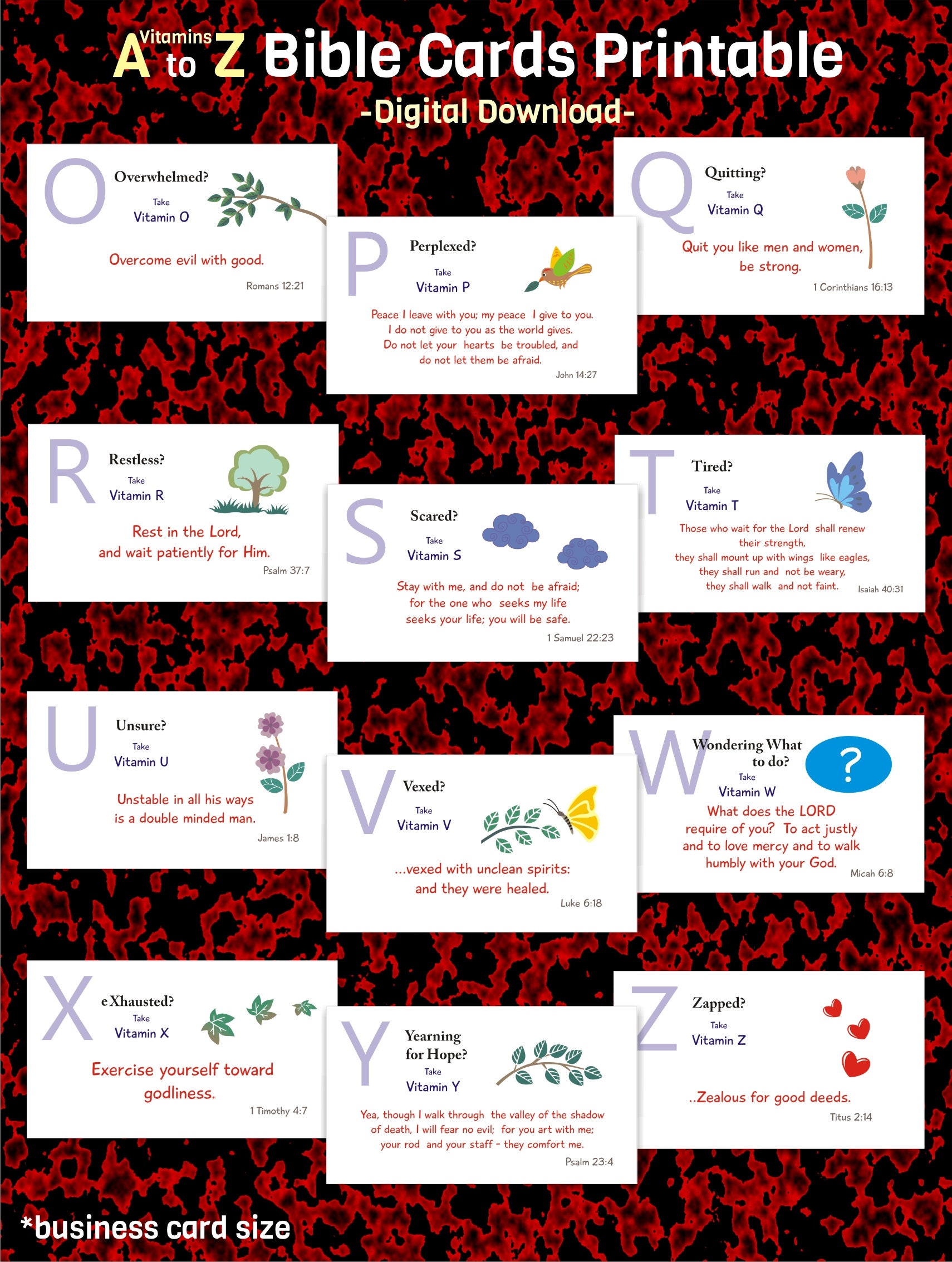 Alphabet Bible Scripture Cards A to Z Printable Template Reminder ...