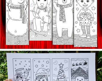 Christmas Coloring - Book Marks - Holiday Season - Puppy Coloring - Snowman - Cute Bear - Little Elf - Digital Download