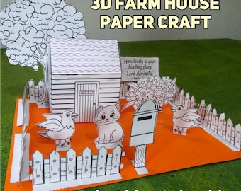 3D Farmhouse Paper Craft: Colorable Farm Animal DIY (PDF Download)