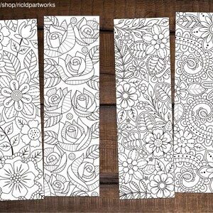 Packet preview of floral line art bookmarks for coloring