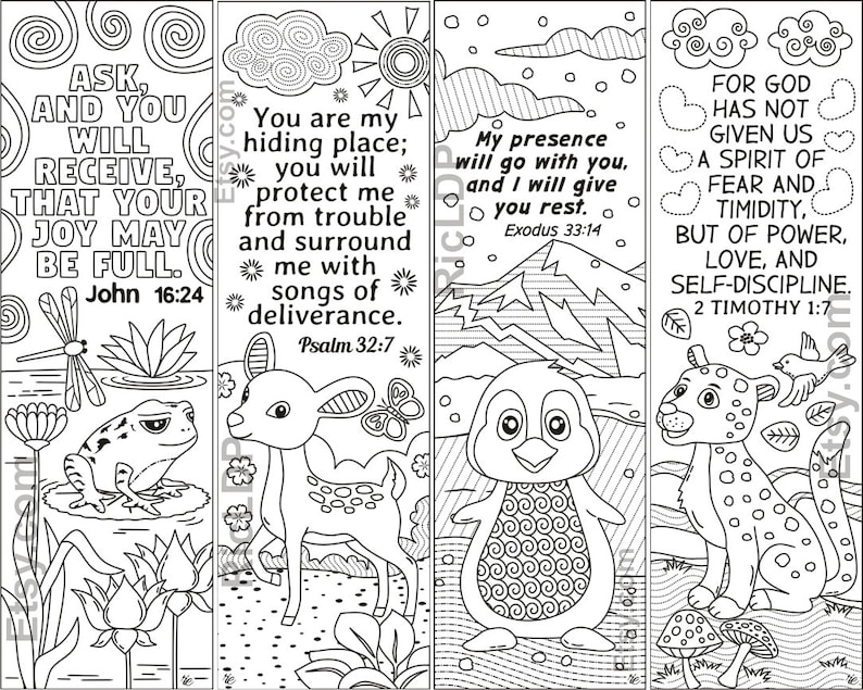 Set of 8 Bible Coloring Bookmarks With Animal Characters - Etsy