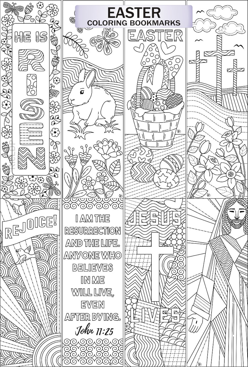 Set of 8 Coloring Bookmarks for Easter Christian Coloring - Etsy
