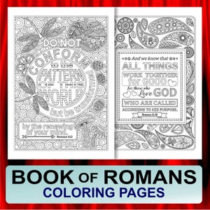 Two Bible Coloring Pages from Romans 12 & Romans 8 – Printable Zen Doodle and Paisleys Designs for Mindfulness Coloring and Relaxation