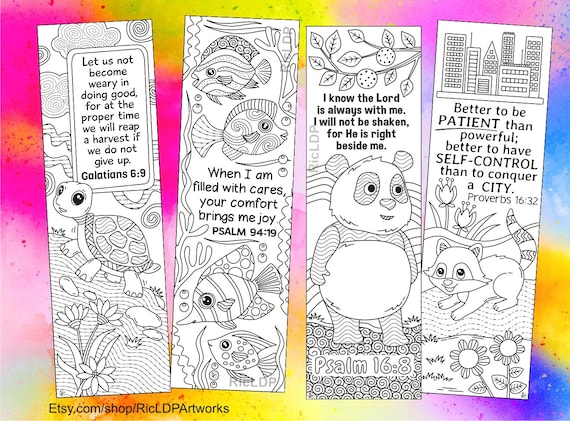8 Bible Coloring Bookmarks With Animal Characters Scripture