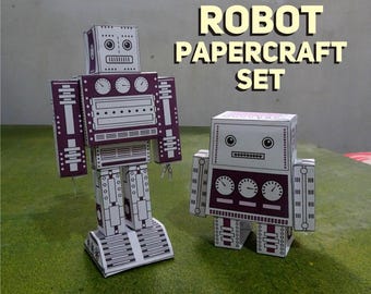 Printable Robot Papercraft Set: DIY 3D Coloring Toy (PDF & JPEG)
