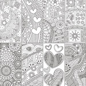 Zentangle - Coloring Bookmarks - Heart Doodle - Sun - Moon - Stars - Flower Pattern - Line Drawing - Digital Download