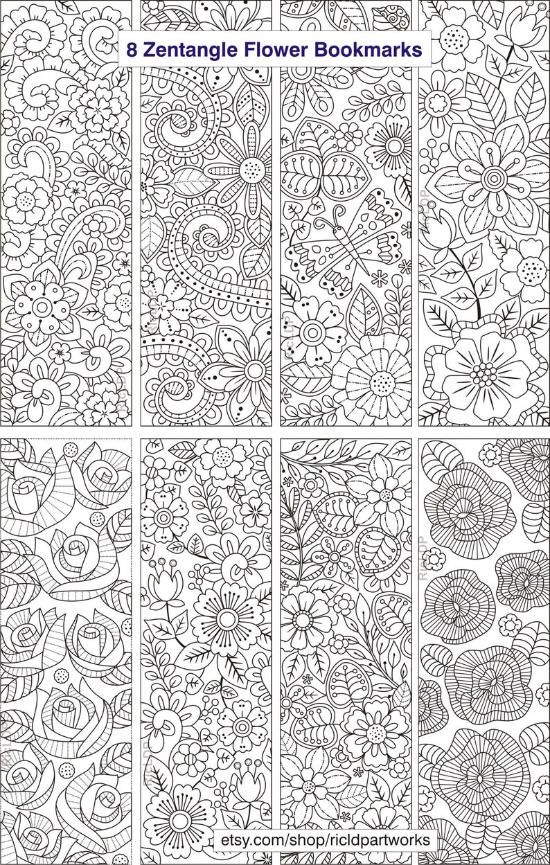 all the eight bookmark templates with zen flower designs