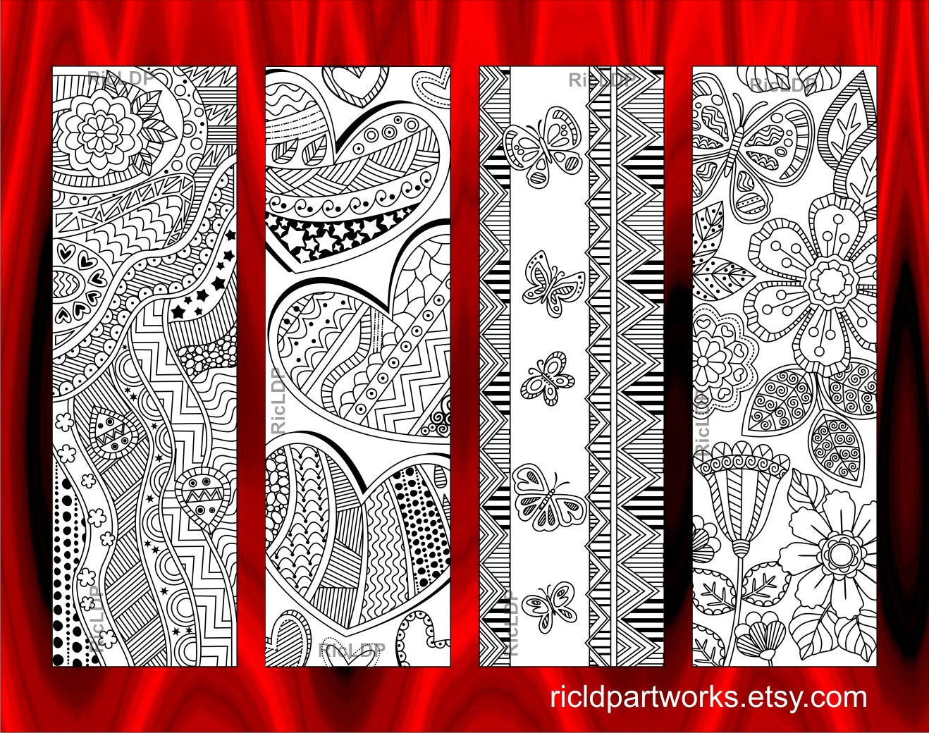 Zen Doodle Coloring Bookmarks: Stress Relief Line Art (PDF & JPEG) - Etsy