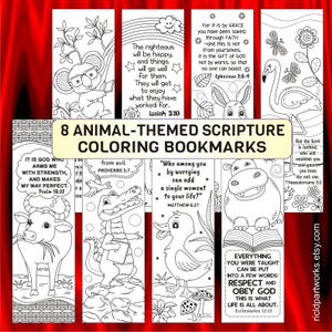 8 Animal-Themed Scripture Coloring Bookmarks – Printable Bible Arts: Ephesians 2, Ecclesiastes, Proverbs 3, Matthew 6, Isaiah 3, Psalm 18