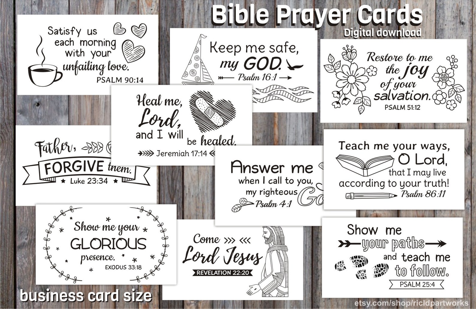 20 Printable Bible Prayer Cards Short & Bold Verses Psalm 51 10 Exodus ...
