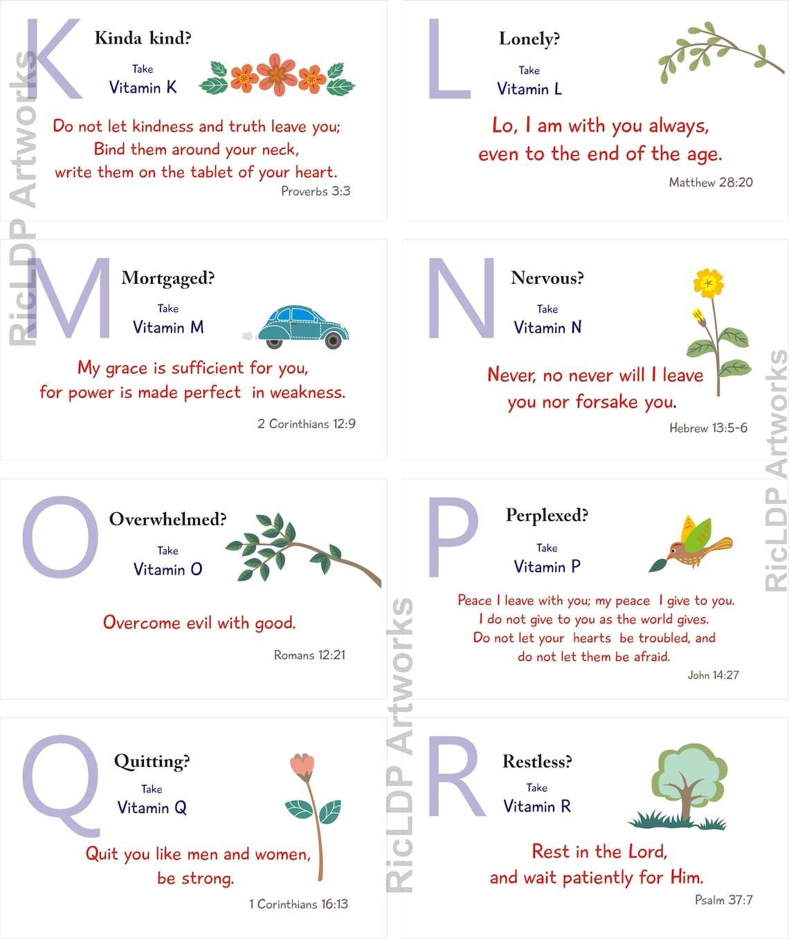 Alphabet Bible Scripture Cards A to Z Printable Template Reminder ...