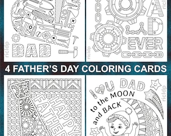 Four Father's Day Coloring Cards - Greetings to Daddy - DIY Tokens - Digital Download