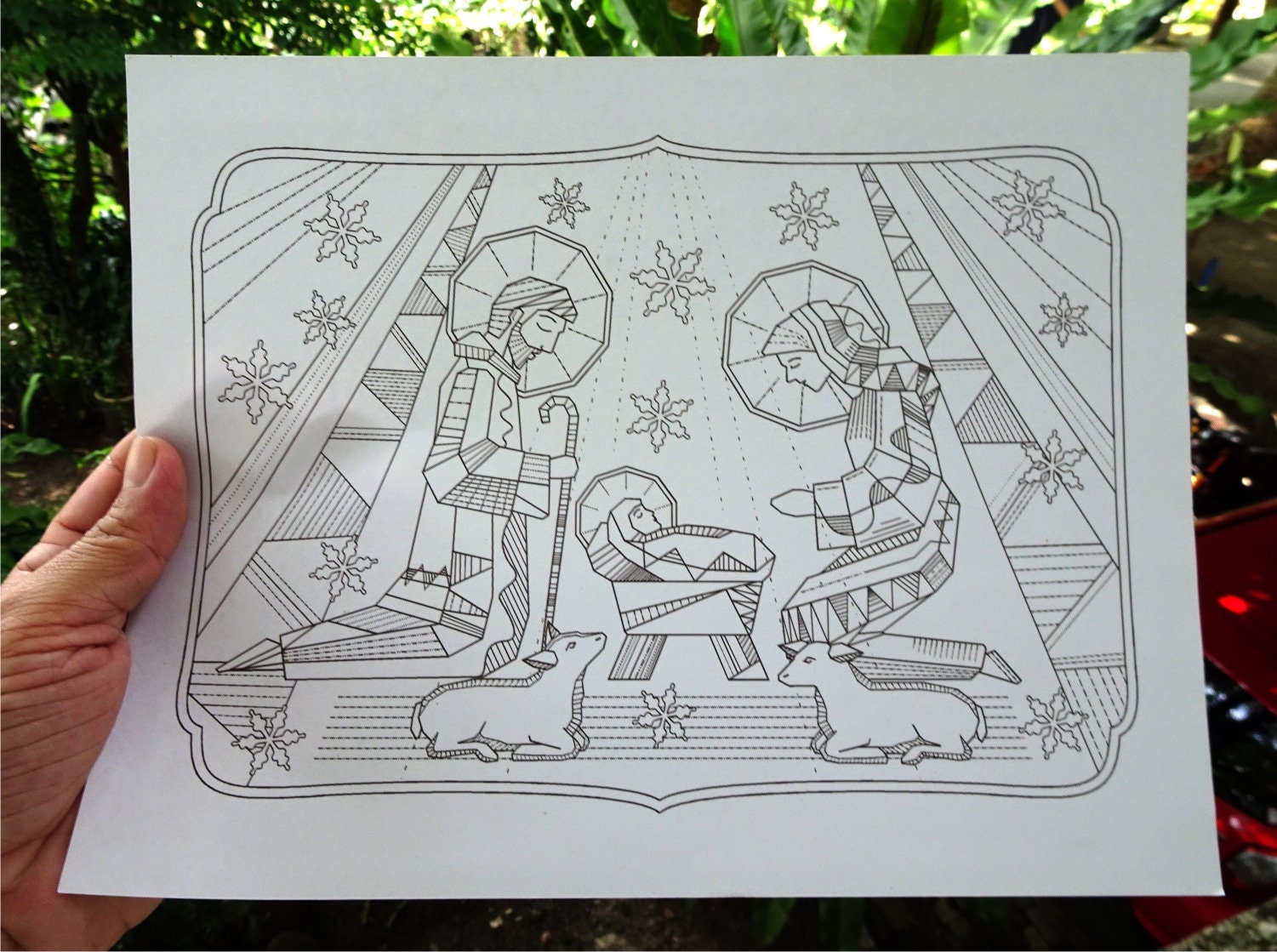 Set of 3 Christmas Zentangle Pages Nativity Drawing Angel With Trumpet