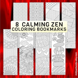 8-Pack Zen Doodle Bookmarks for Mindfulness Coloring – Printable Line Art: Semi Abstract, Tessellation Designs, Calming Zentangle
