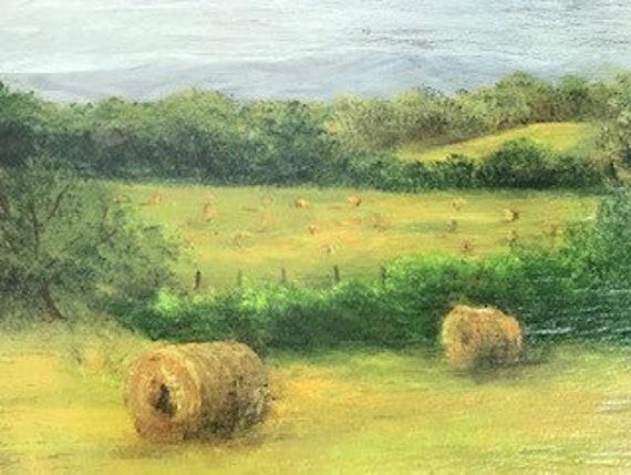 North Carolina Countryside With Hay Bales Acrylic Painting Etsy