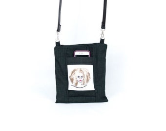 Beautiful Embroidery Portrait of a Lady with Natural Hairstyle Highlighted  and Red lips Crossbody Bag