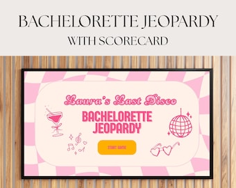 Retro Disco Bachelorette Jeopardy Game Template, Pink Retro Bachelorette Jeopardy Trivia Editable Canva Game, Bridal Jeopardy PowerPoint