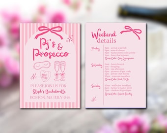 Pjs and Prosecco Bachelorette Invitation, Pajamas Prosecco Bachelorette Invite Editable, Pink Slumber Party Invitation, Bach Pink Invite