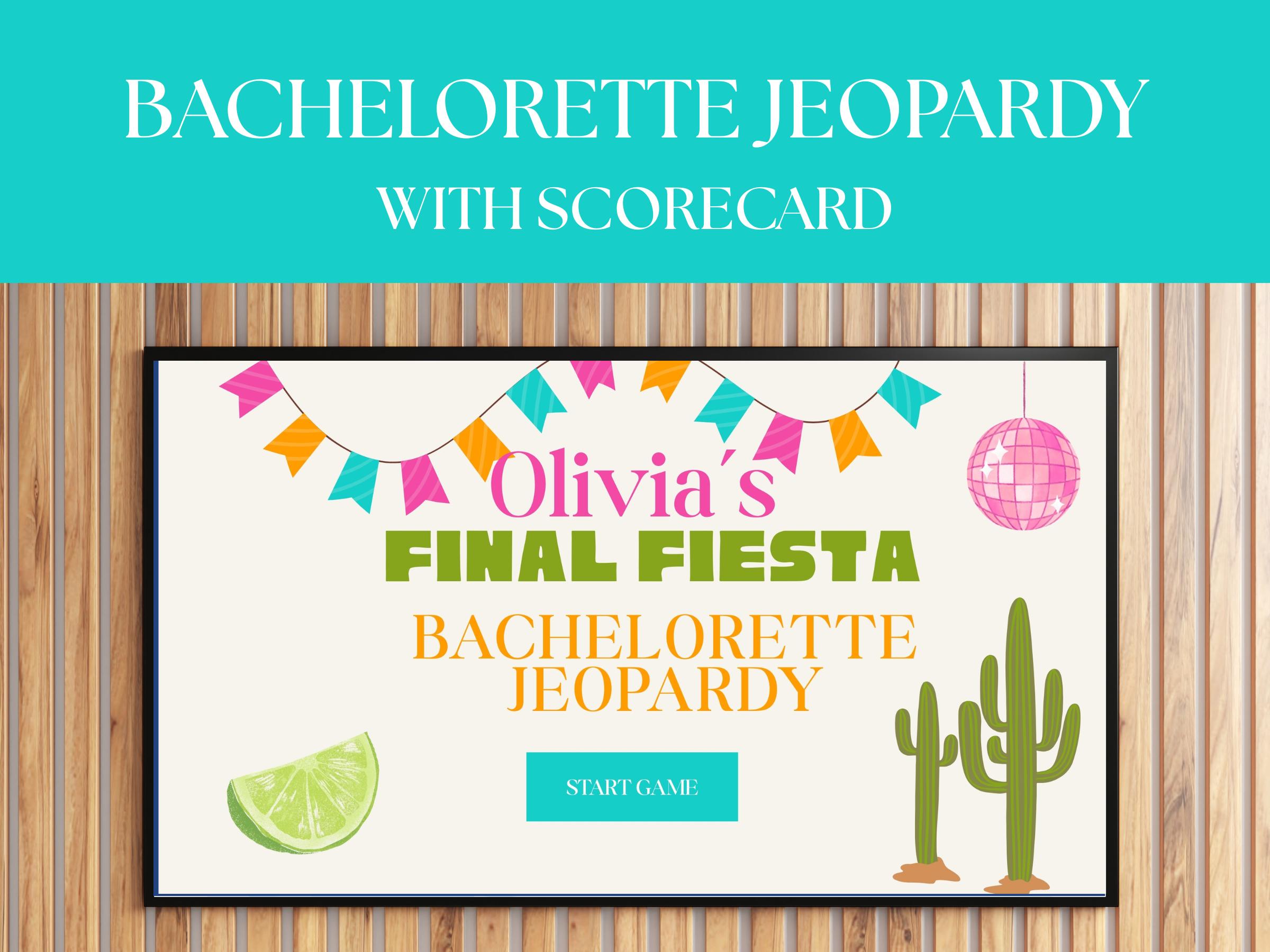 Final Fiesta Bachelorette Jeopardy Game Template, Fiesta Bachelorette Jeopardy Trivia Game Editable Canva, Green Margarita Jeopardy PPT Game
