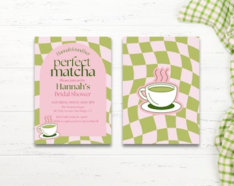 She Found her Perfect Matcha Bridal shower invitation Template, Matcha Bridal Shower Editable Canva template, Strawberry Matcha Invitation