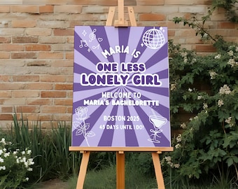 Lonely Girl Bachelorette Welcome Sign (PDF), Purple Bachelorette Sign Editable, Purple Theme Bachelorette Welcome Sign