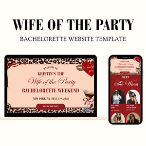 Wife of the Party Bachelorette Itinerary Website, Cheetah Print Bachelorette Planner Editable Canva, Hens Weekend Website NYC Itinerary