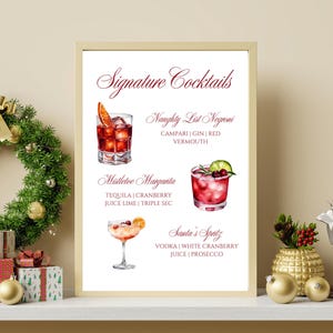 3 Szablony menu koktajli świątecznych, edytowalny plakat Canva Christmas Drink, plakat świątecznego menu baru, akwarelowe napoje świąteczne
