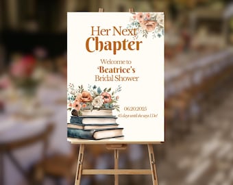 Her Next Chapter Bridal shower Welcome Sign Template, Next Chapter Editable Canva template, Bookish Theme Bridal Shower Poster, Book Bride