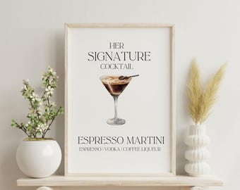 Signature Cocktail Wedding Sign, His and Hers Cocktails, Watercolor Wedding Bar Sign Template (PDF), Signature drink menu printable