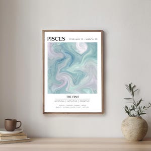 Pisces Zodiac Watercolor Print, Pisces Wall Art Poster, Aesthetic Pisces Print, Printable Astrology Wall Art, Retro Pisces Print