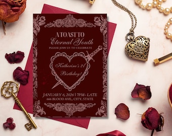 Gothic Vampire Invitation, Eternal Youth Birthday Invite, Vintage Victorian Gothic Birthday Invitation Template