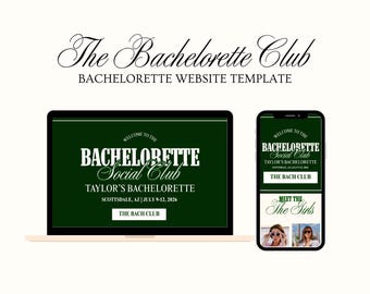 The Bachelorette Club Itinerary Website, Social Club Aesthetic Bachelorette Planner Editable Canva, Hens Weekend Website Template Itinerary