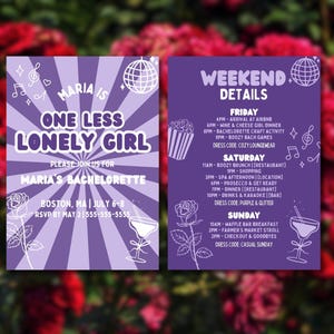 Less Lonely Girl Bachelorette Invitation, Purple Bachelorette Invite Editable, Lonely Girl Invitation, Purple Glitter Bachelorette